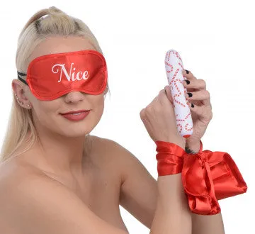 Couples Nice and nasty Bz Bang Naughty Holiday Kit Wrist Ties XL Bullet and Blindfold