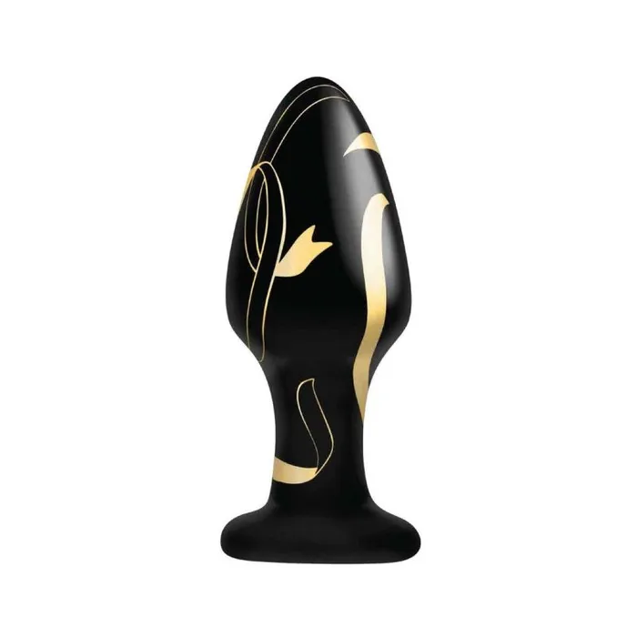 Anal Secret Kisses Handblown Wide Glass Plug 4 Black
