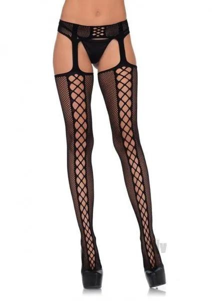Faux Lace Net StockingGarterbelt Black Seductucom Anal
