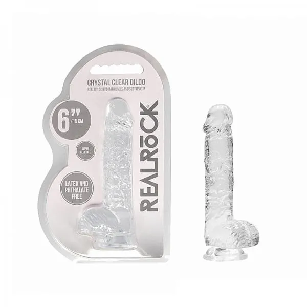 Female Sex Toys Realrock Realistic Dildo With Balls 6 Transparent Shots