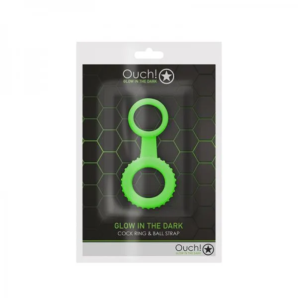 Glo Male Sex Toys Ouch Glow Cock Ring Ball Strap Glow In The Dark Green