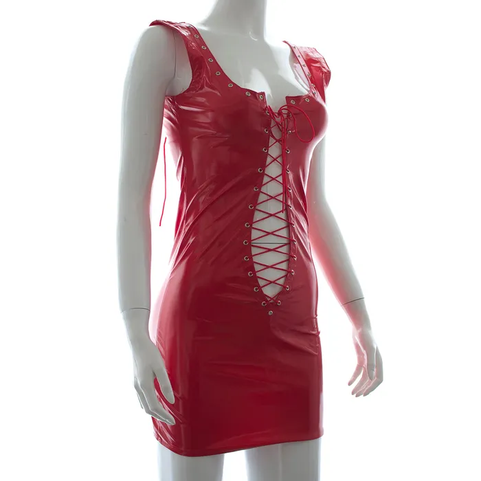 Plesur Company Red Lace Up Shiny Look DRESS Vibrators
