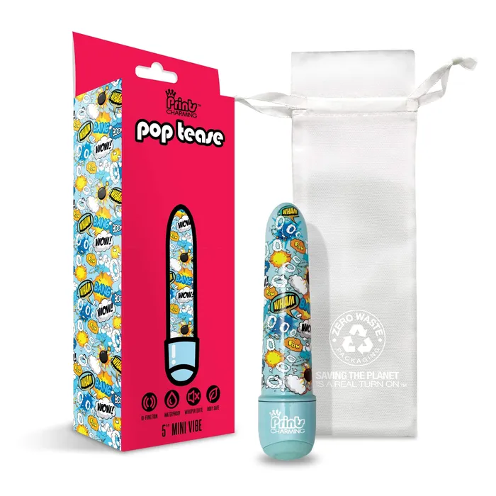 Prints Charming Pop Tease 5 Mini Vibrator Wham Blue wstorage bag Global Novelties llc Female Sex Toys