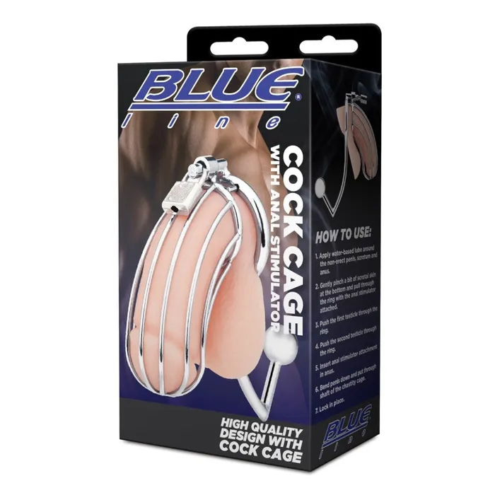 Male Sex Toys Blue Line Blue Line Cock Cage with Anal Stimulator