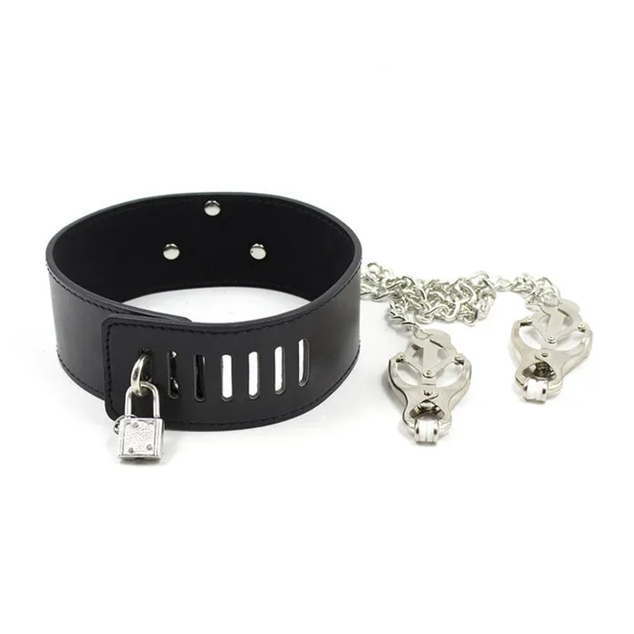 SexyPlay Female Sex Toys 3 in 1 BDSM Cosplay Collar Metal Nipple Clamps